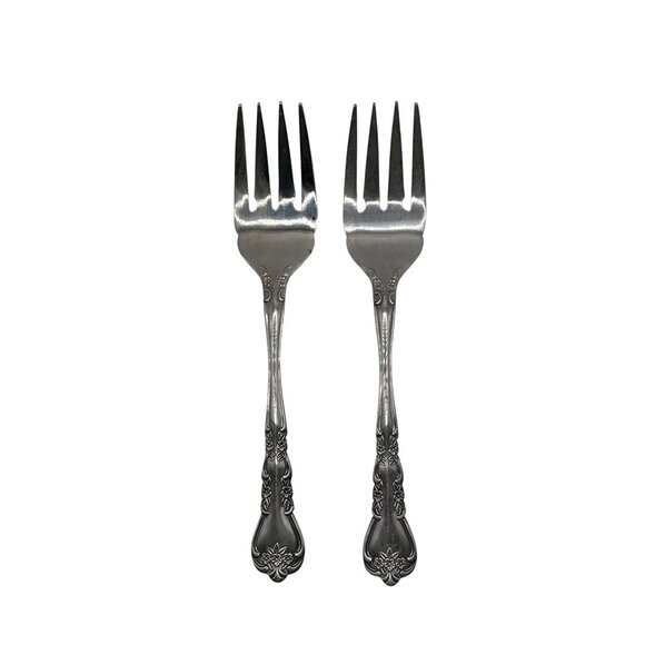 Vintage Stanley Roberts Delight Stainless Steel 2 Salad Forks Floral Scrolls Glo - Picture 2 of 4